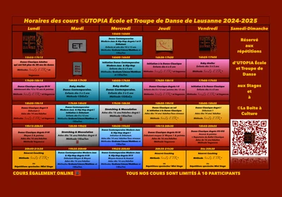 NOUVEAUX HORAIRES ©UTOPIA École et Troupe de Danse de LAUSANNE 2024-2025