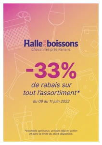 A l'occasion de notre inauguration, -33% sur tout l'assortiment (excepté actions et spiritueux) jusqu'au 11.06.22.