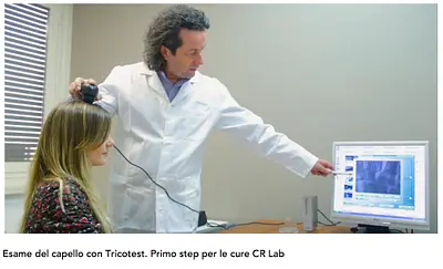 Primo step per le cure CRLab con Tricotest per un  esame del capello e del cuoio capelluto personalizzato