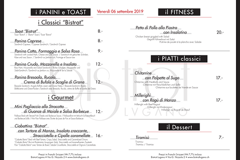 Menu of the day Friday 06 September 2019