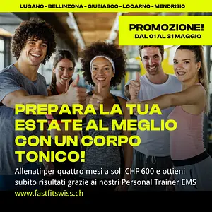 Prepara la tua estate in Fast Fit! 4 mesi a soli CHF 600  L'abbonamento è valido per tutti i centri  Fast Fit Ticino Siamo a Lugano, Bellinzona, Giubiasco, Locarno e Mendrisio.
