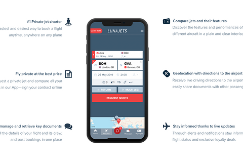 App mobile per il noleggio di aerei e jet privati