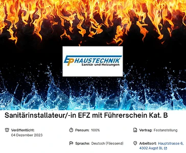 Wir Suchen Dich - Sanitärinstallateur Service u. Umbauten - EP Haustechnik - Augst - Baselland - Basel