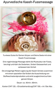 Ayurvedische Kaash-Fussmassage, Pilatesstudio Manuela Rava GmbH, 8610 Uster im Kanton Zürich